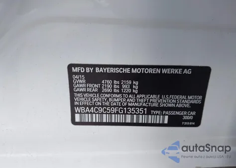 2015 BMW 428 Gran Coupe xDrive z USA, uszkodzony, nr VIN WBA4C9C59FG135351